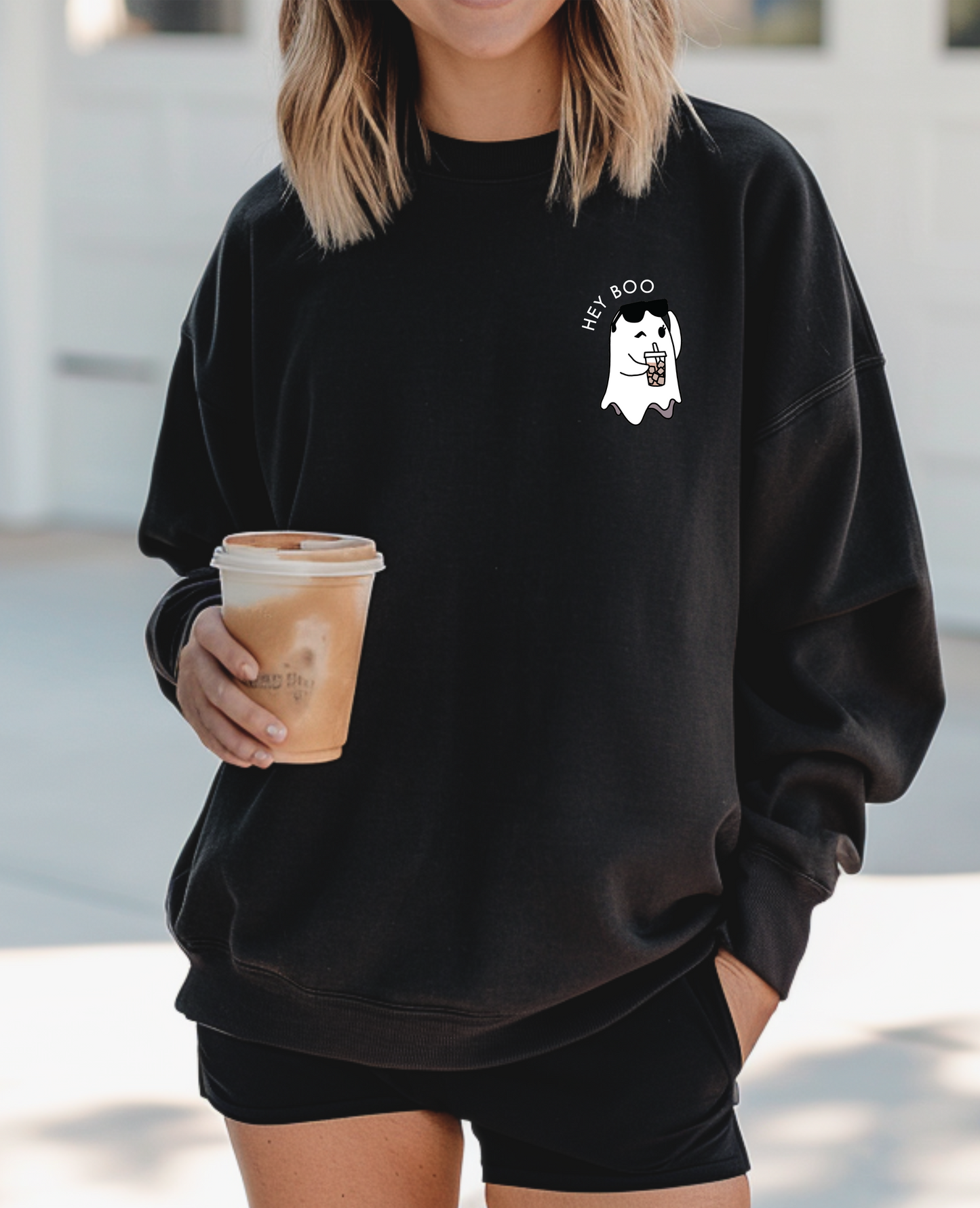 Hey Boo Iced Coffee Ghost Sweatshirt