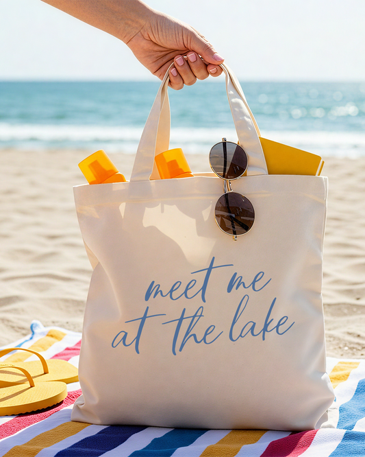 Meet Me at the Lake Tote Bags