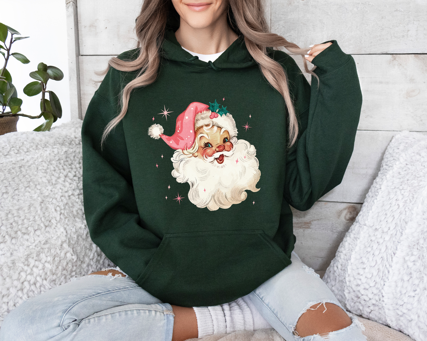 Vintage Pink Santa Sweatshirts