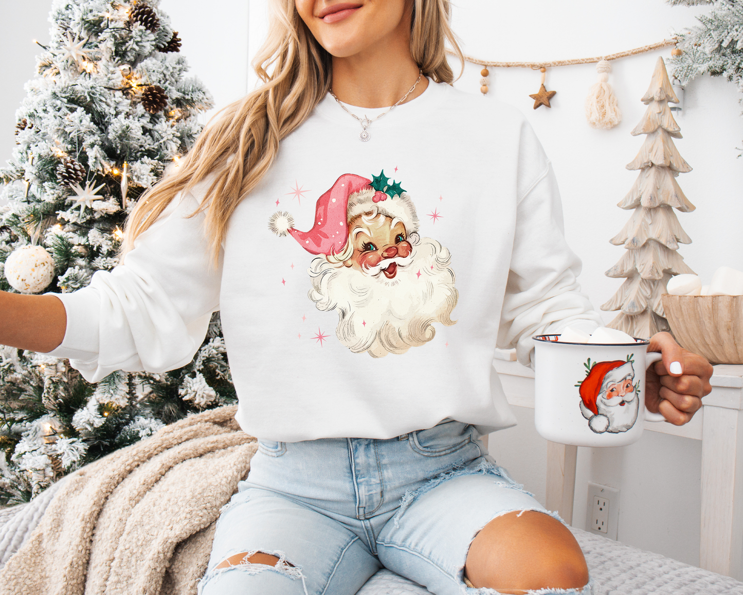 Vintage Pink Santa Sweatshirts